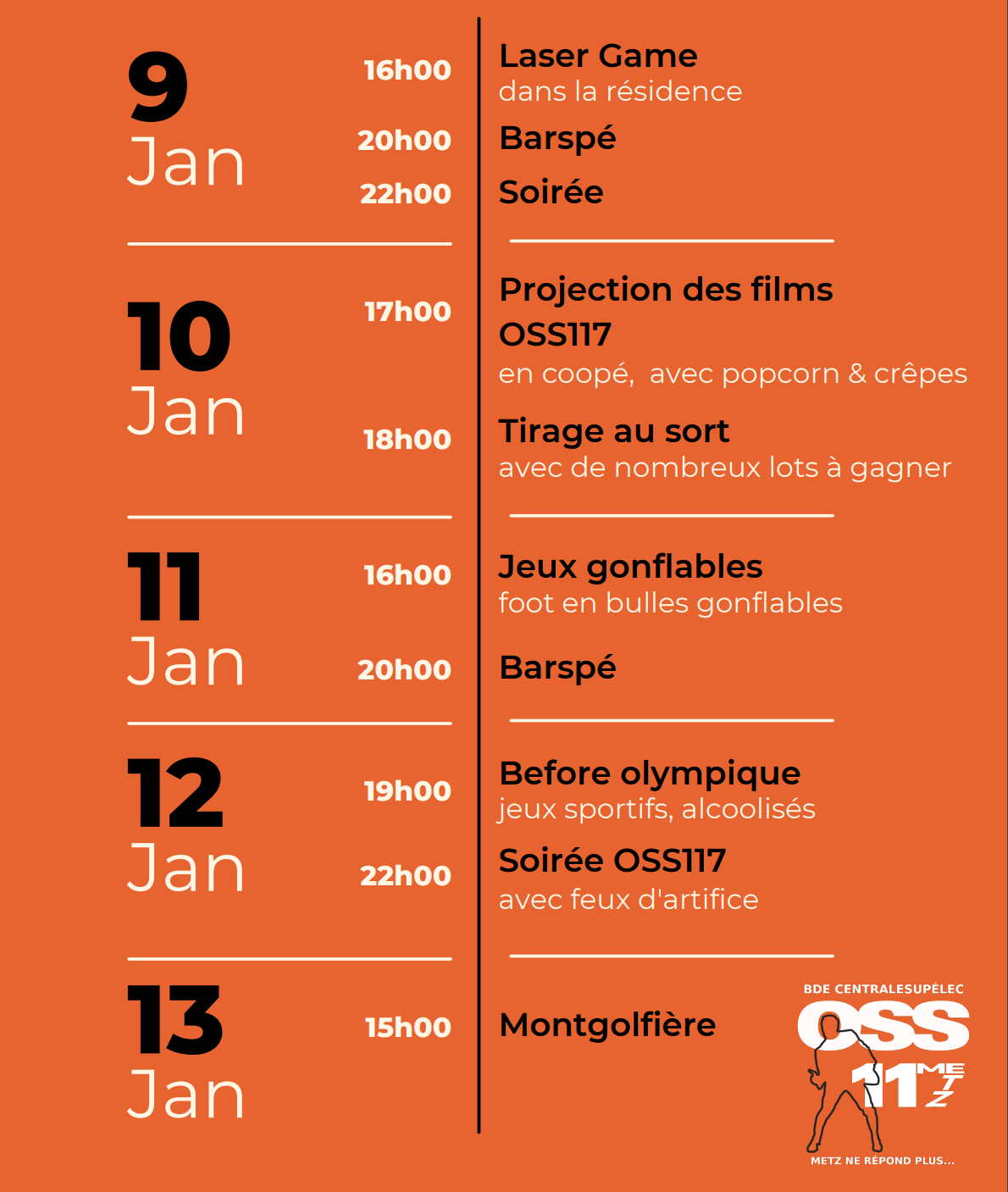 Planning des activité